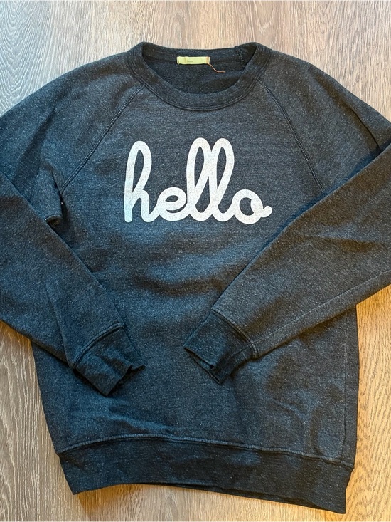 Earth Tops - Earth Charcoal Crewneck Sweatshirt with White "hello" Script